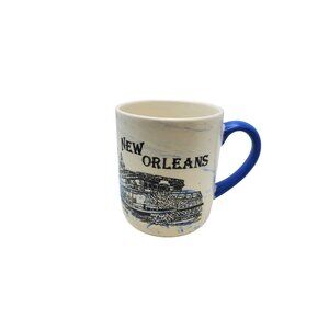 vintage stoneware new orleans blue cream color coffee mug